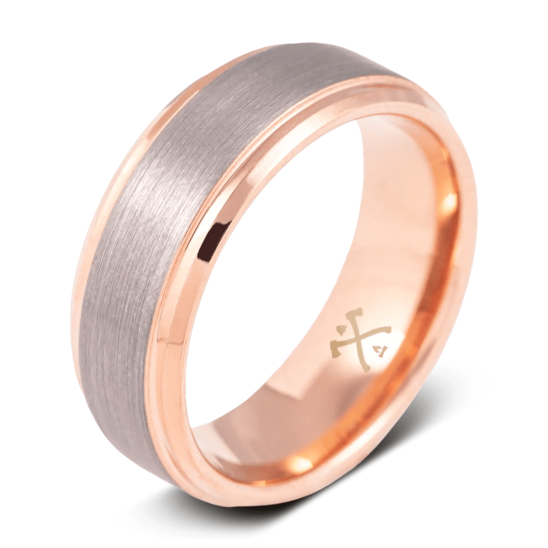8mm) Unisex or Men's Black and Rose Gold Inside Matte Finish Tungsten  Carbide Wedding Ring Band with Beveled Edges. - Ring Blingers |
